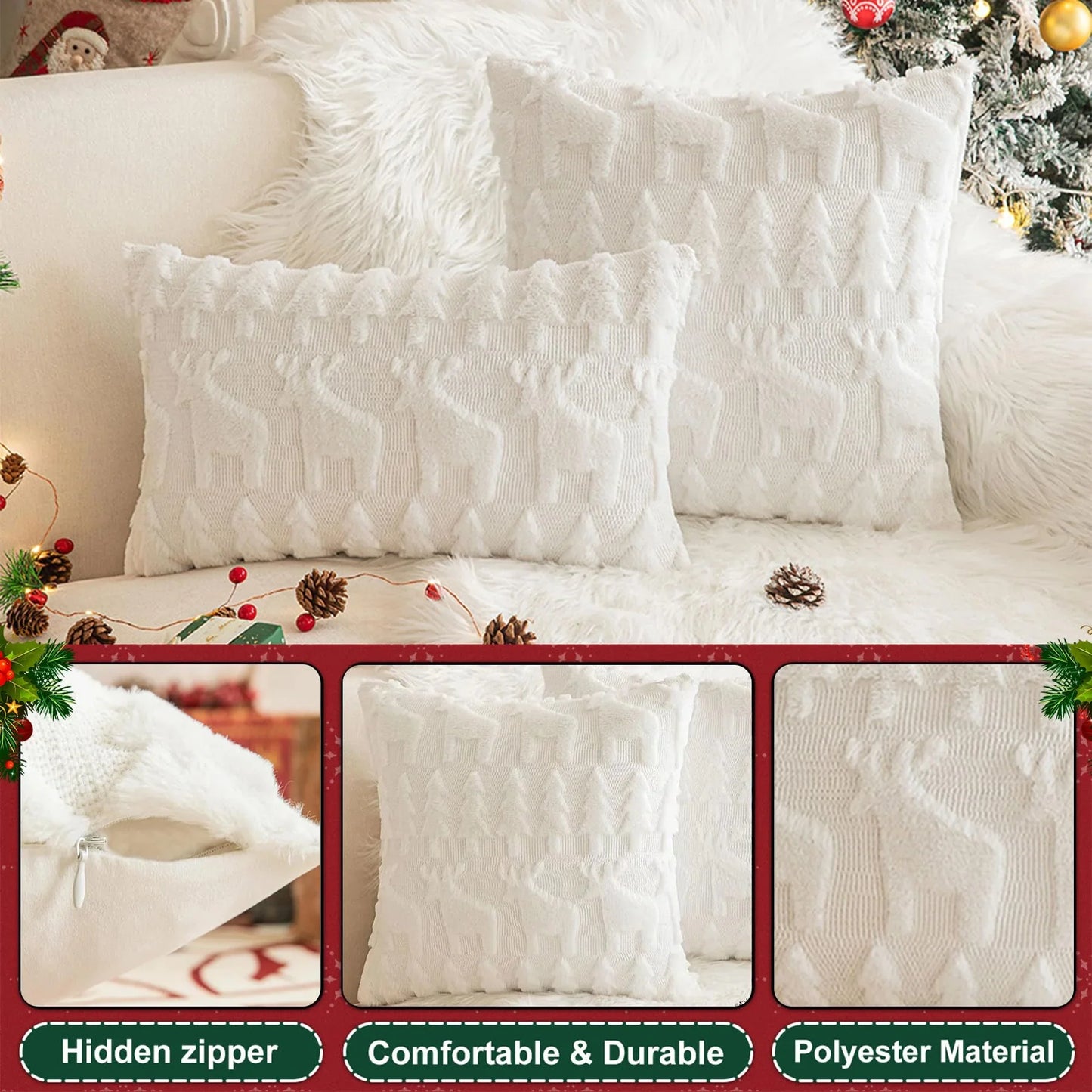Set di 4 federe in velluto morbido design natalizio – 40x40 cm