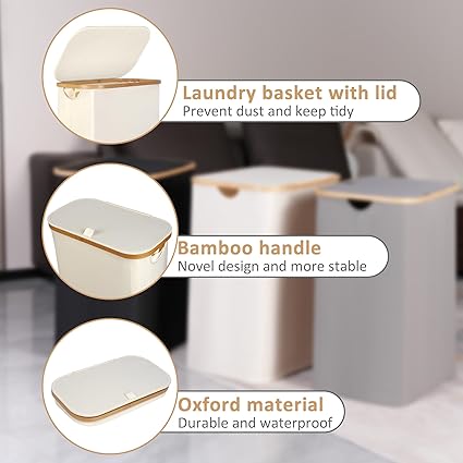 Cesto portabiancheria 60L stretto con sacco interno removibile – Beige