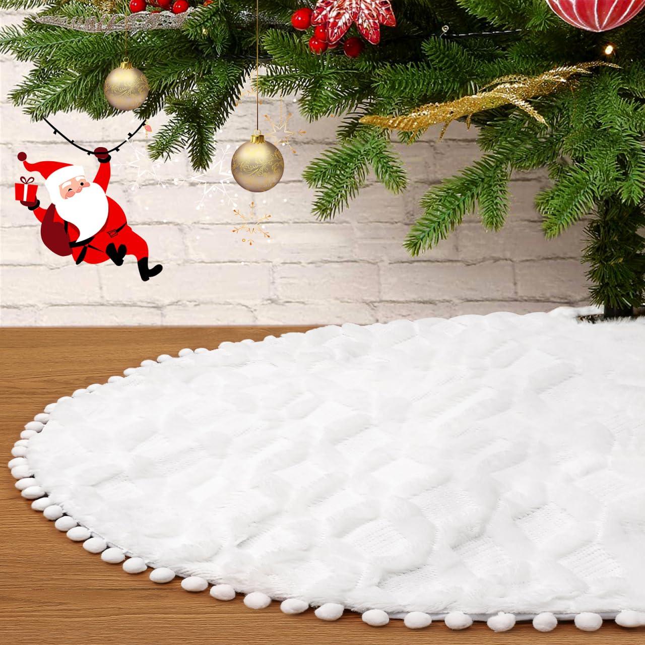Gonna copri base albero di Natale in peluche Ø 91 cm con fiocchi di neve – Bianco