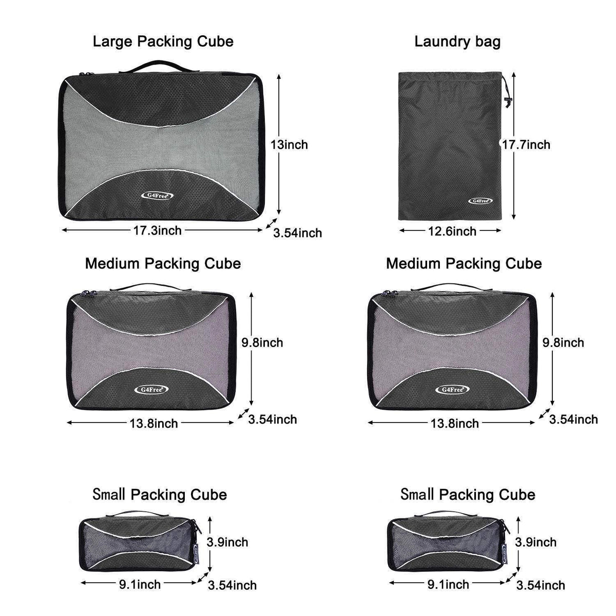 Set organizer cubi da viaggio – Nero 6 pezzi