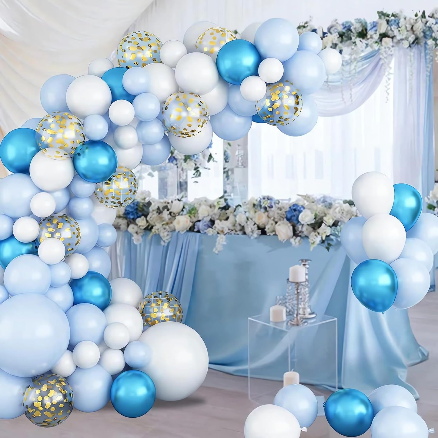 Set 80 palloncini coriandoli macaron – Blu bianco argento