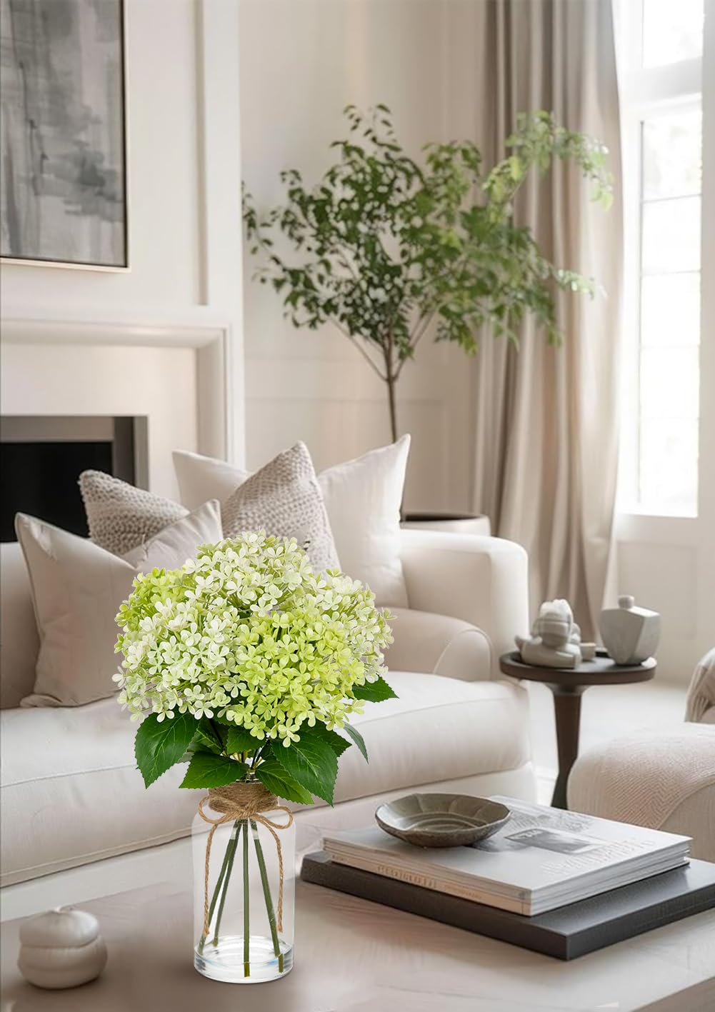 Fiori artificiali ortensie 25 cm in vaso con acqua finta – Verde