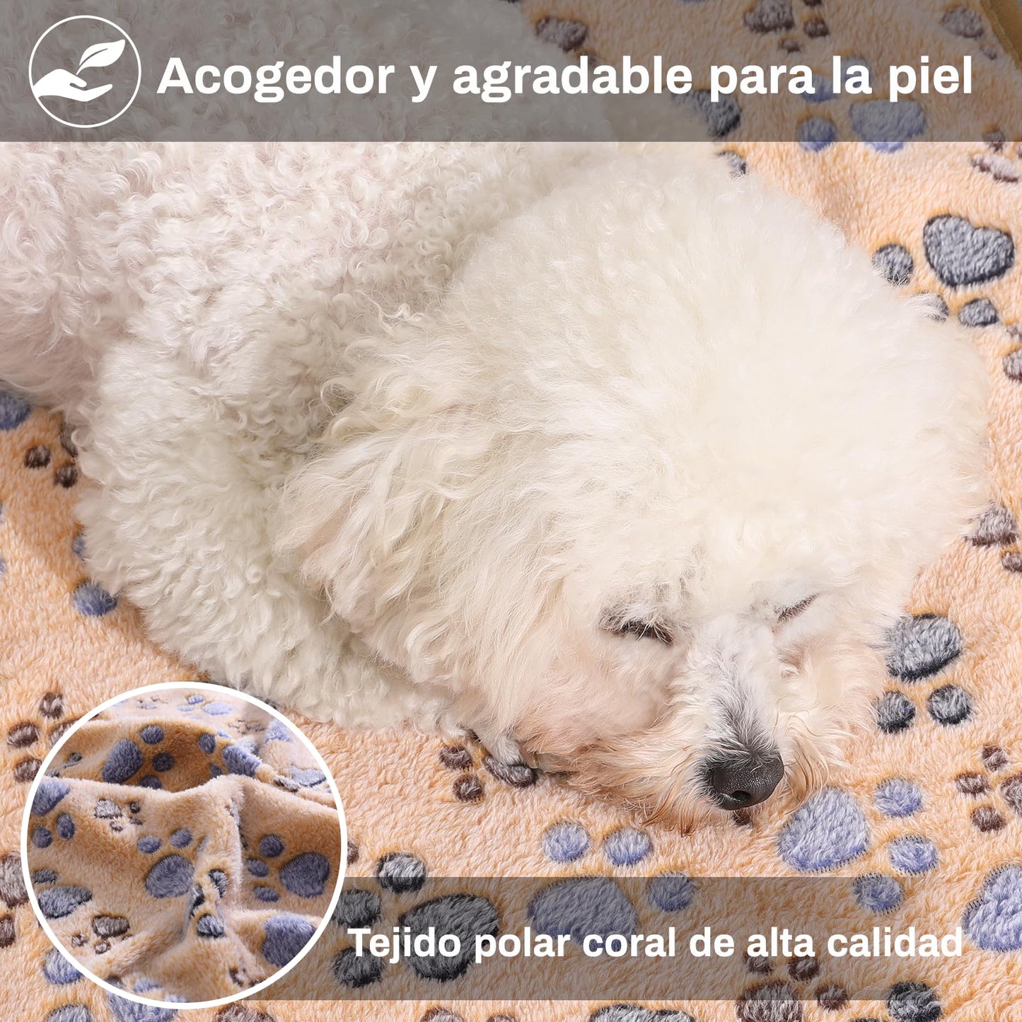 Coperta per animali, set da 3 in pile caldo con motivo zampette 76x52 cm