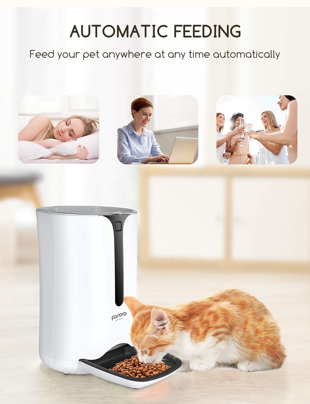 Distributore automatico cibo per gatti 7L con timer e registrazione vocale – Bianco