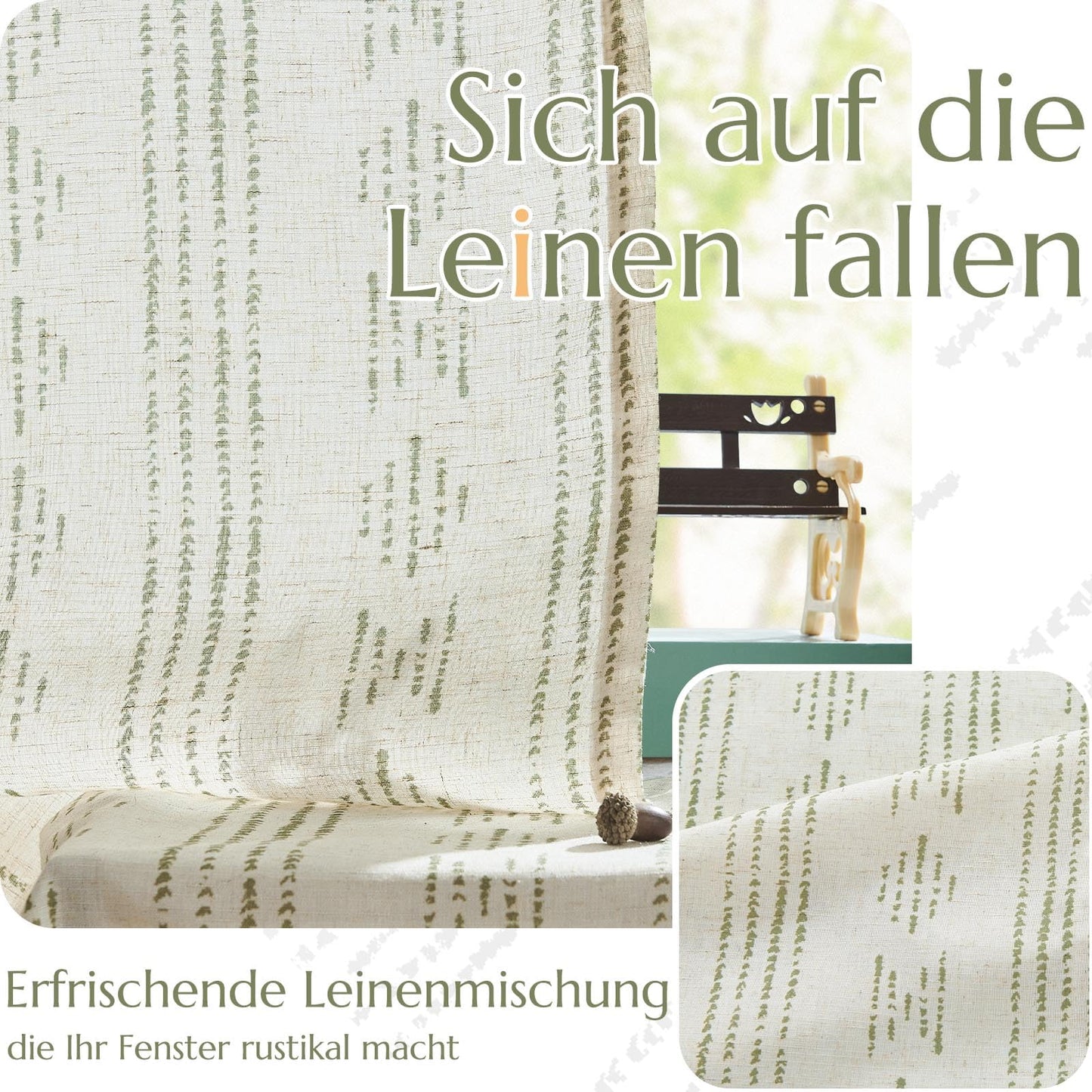Tende boho con occhielli 140x225 cm – Verde e beige