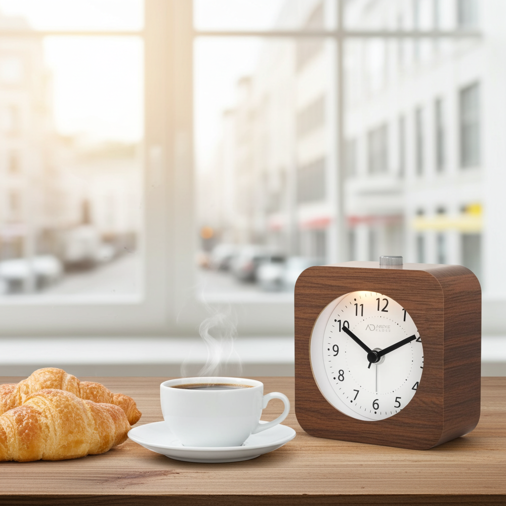 Sveglia analogica silenziosa in legno con snooze e luce notturna