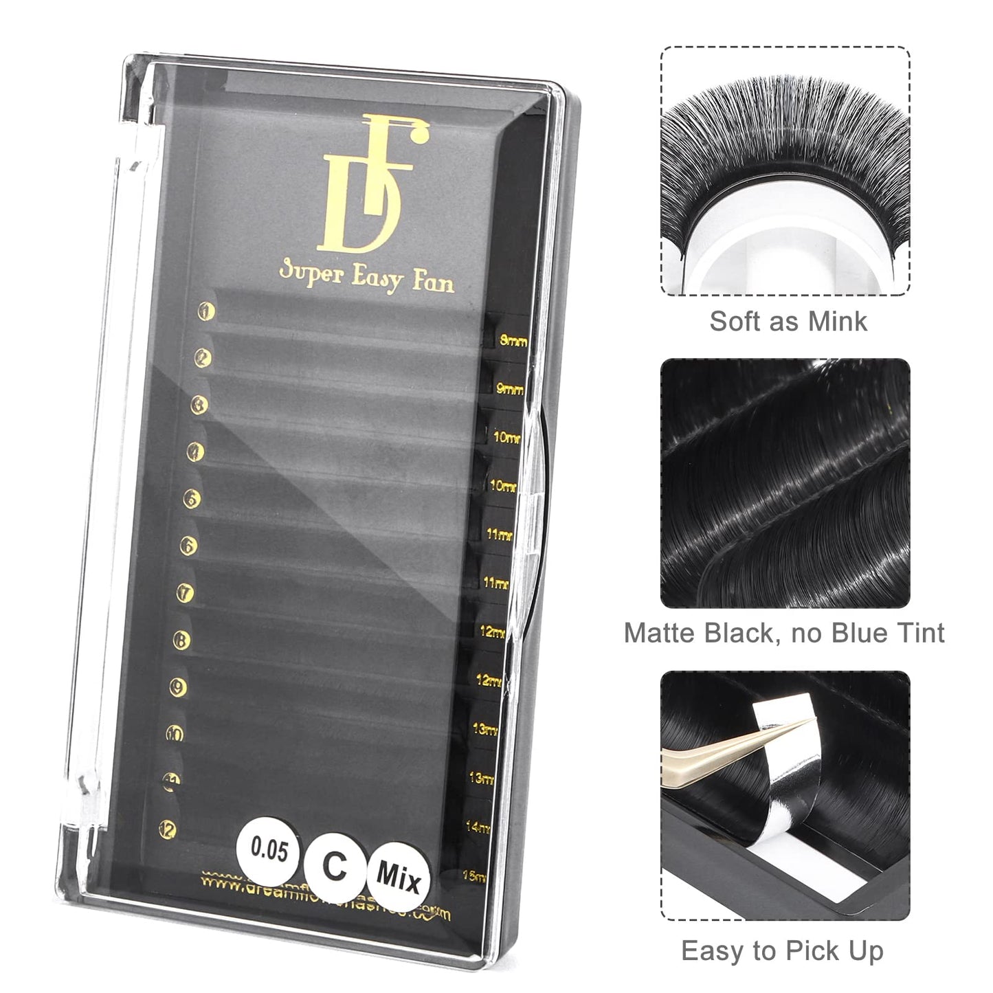 Extension ciglia volume easy fan 0.05 curvatura D mix 20-25 mm