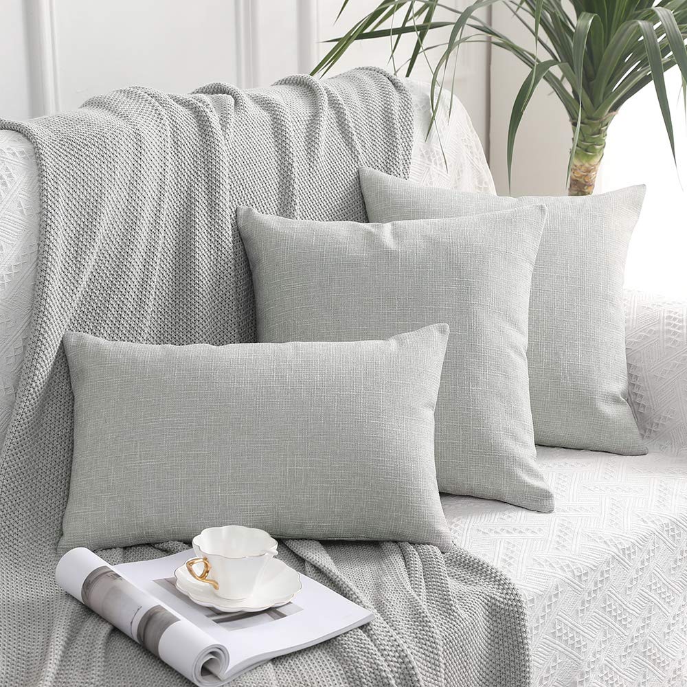 Federe cuscino decorative effetto lino 40x60 cm con zip nascosta grigio/bianco set da 2