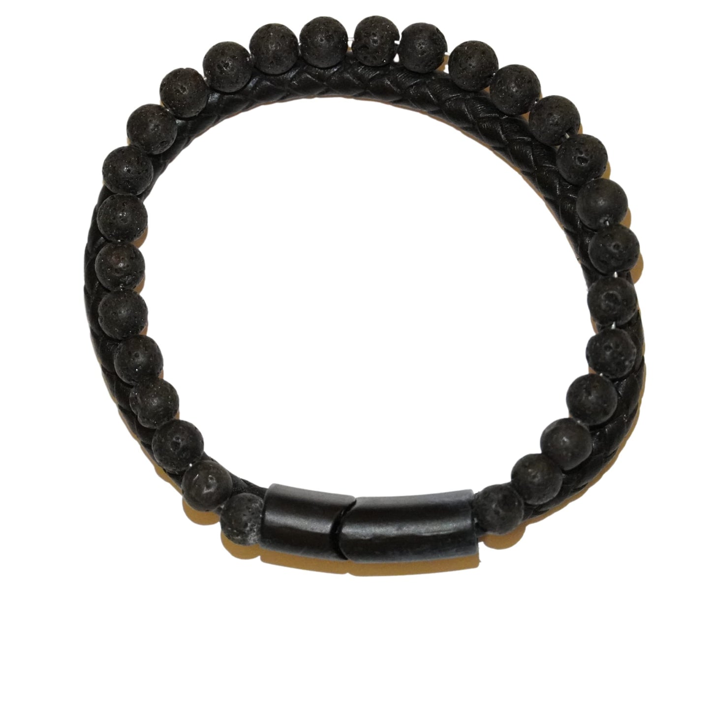 Bracciale uomo in pelle nera con pietre naturali