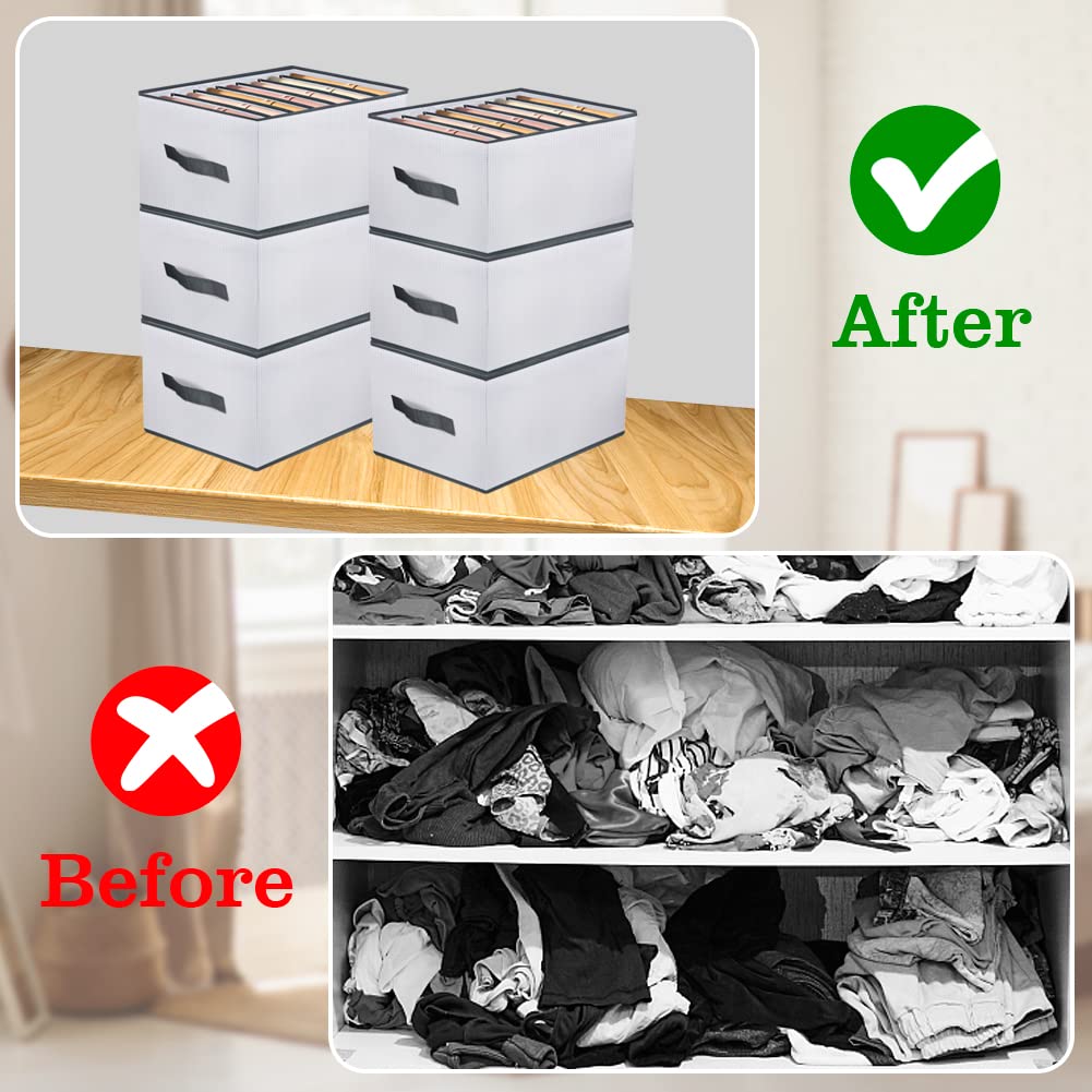 Easeve Organizer cassetti 6 pezzi con 7 scomparti pieghevoli per vestiti, jeans e magliette
