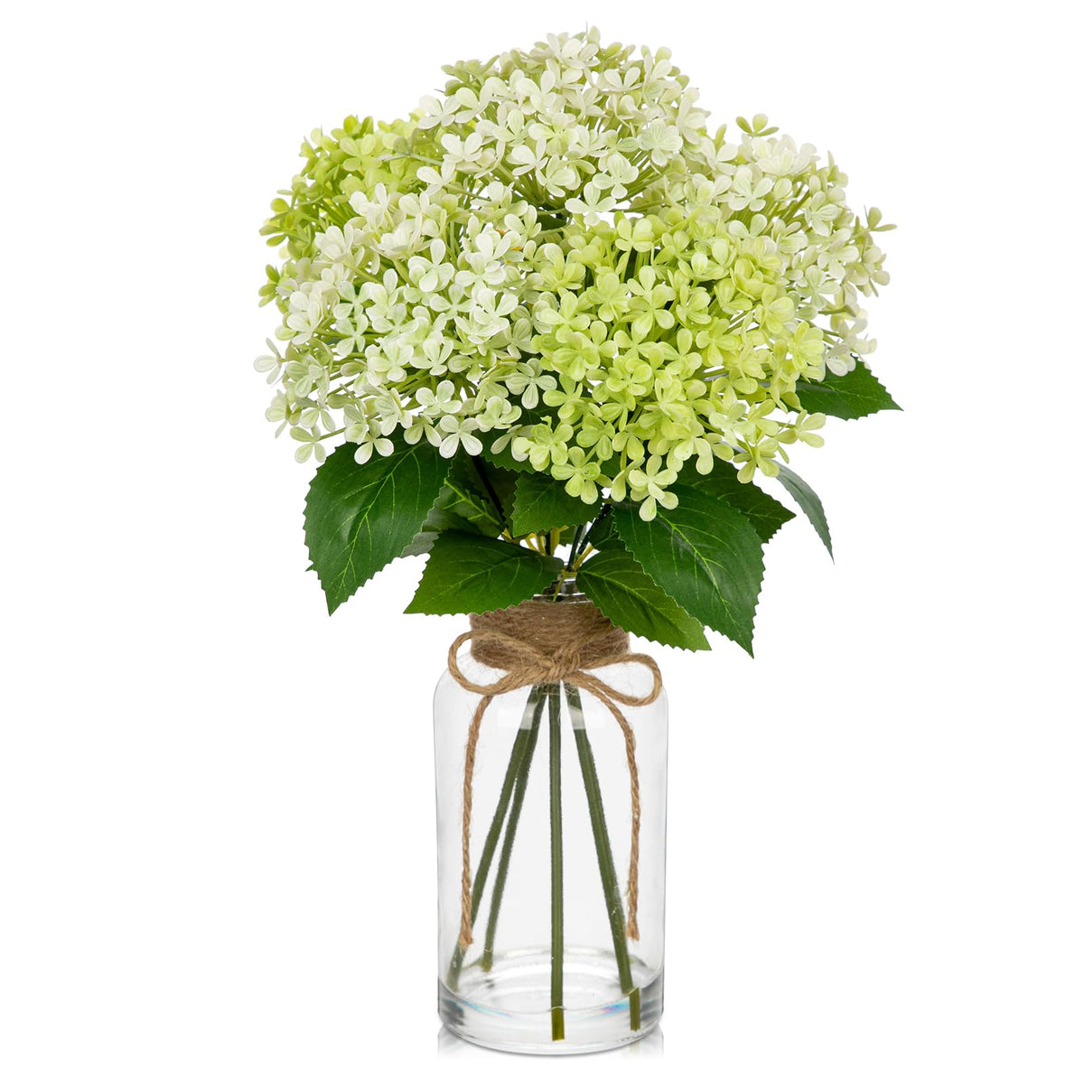 Bouquet di ortensie con vaso in vetro