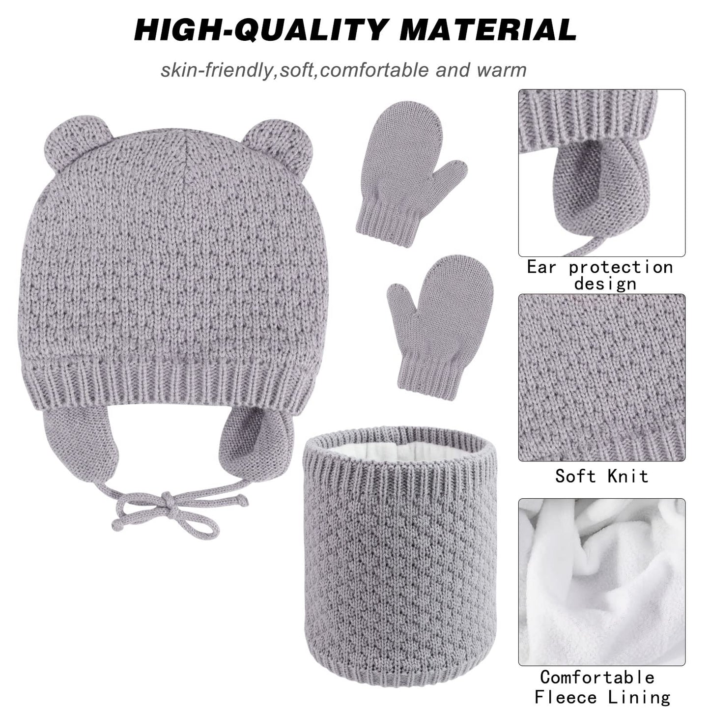 QKURT Set bambini cappello + sciarpa + guanti 3 in 1 in pile