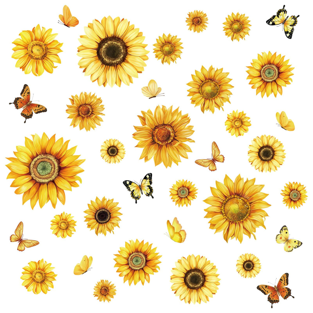 Adesivi da parete girasoli e farfalle vintage – Multicolore