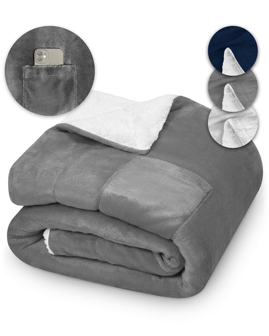 Coperta da divano in pile sherpa extra morbida reversibile – Grigio scuro 130x150 cm
