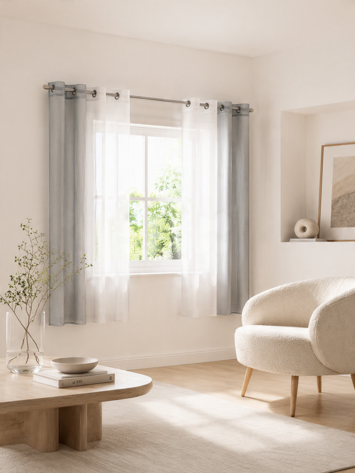 Tende voile bicolore semitrasparenti con occhielli 140x160 cm bianco e grigio set da 2