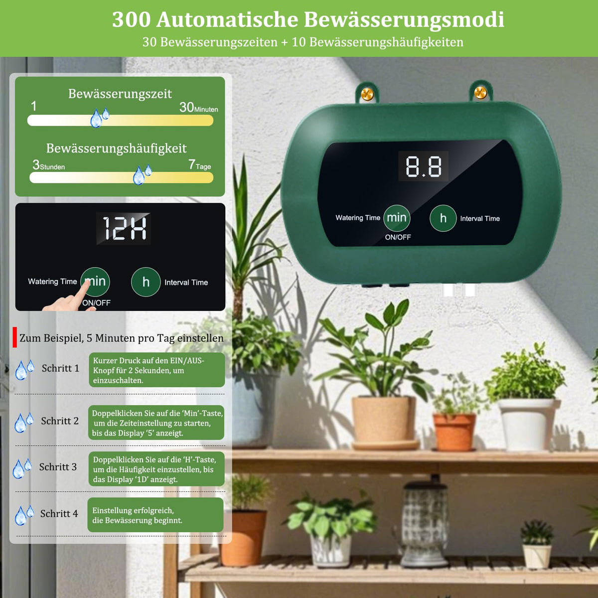 Sistema irrigazione solare 20 m con 300 modalità IP65