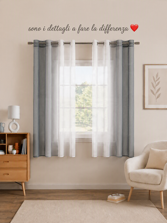 Tende voile bicolore semitrasparenti con occhielli 140x160 cm bianco e grigio set da 2