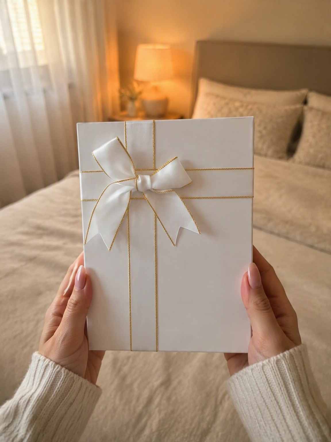 Scatola regalo bianca con coperchio e fiocco rettangolare