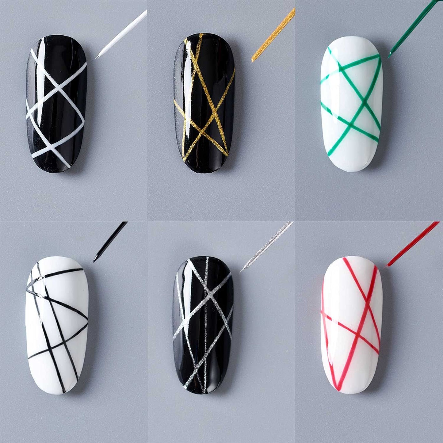 Kit smalti gel UV nail art colori nero rosso verde oro argento bianco