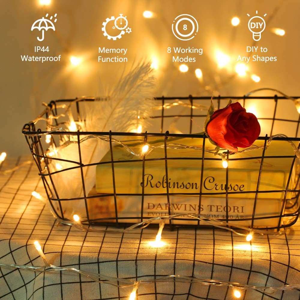 Luci natalizie 100 m 1000 LED per interno/esterno con 8 modalità – Bianco caldo