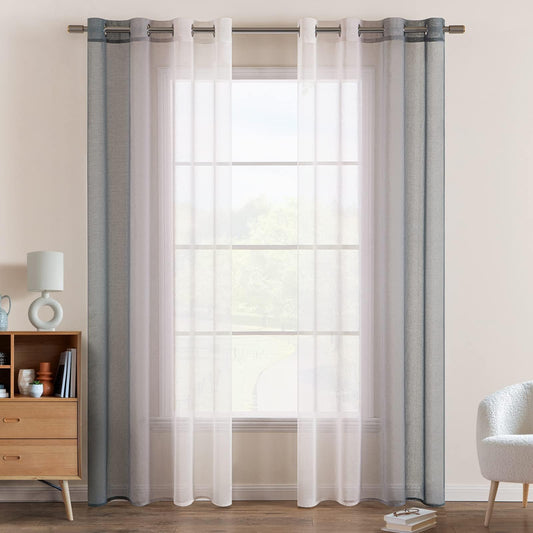 Tende voile bicolore semitrasparenti con occhielli 140x160 cm grigio set da 2