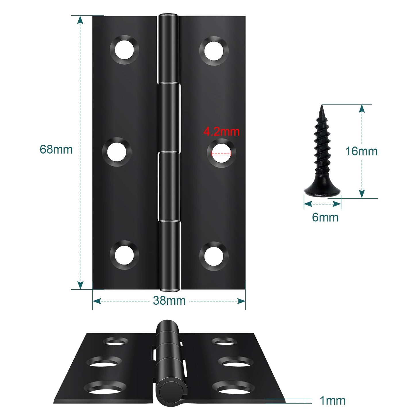 Set 8 cerniere pieghevoli in acciaio inox con viti