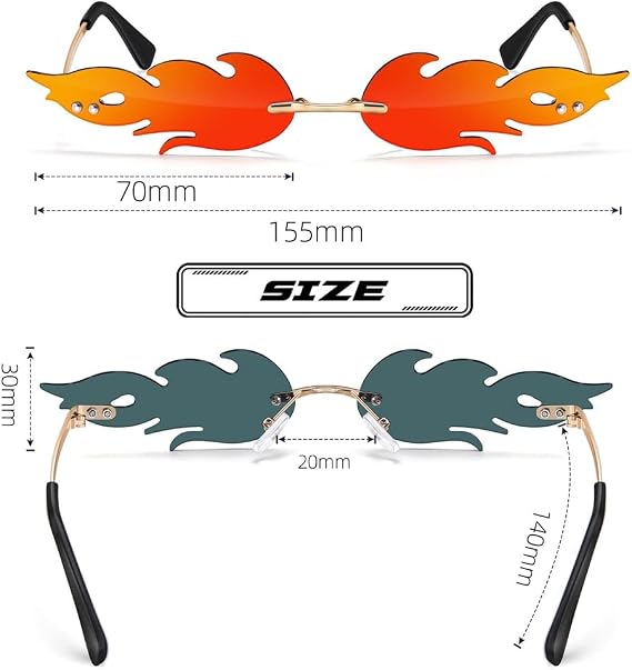 Occhiali da sole senza montatura effetto fiamma – Rosso specchiato