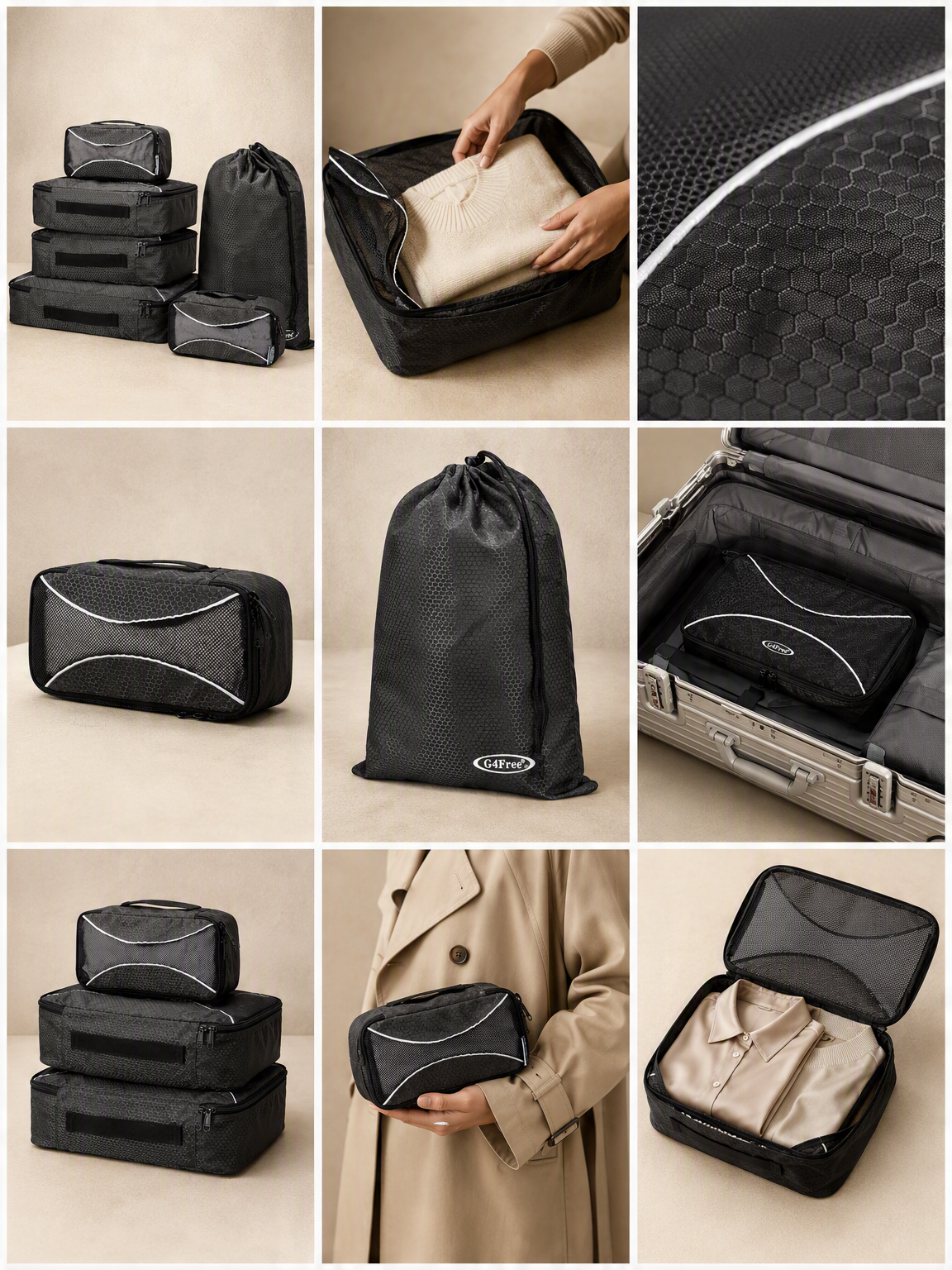 Set organizer cubi da viaggio – Nero 6 pezzi