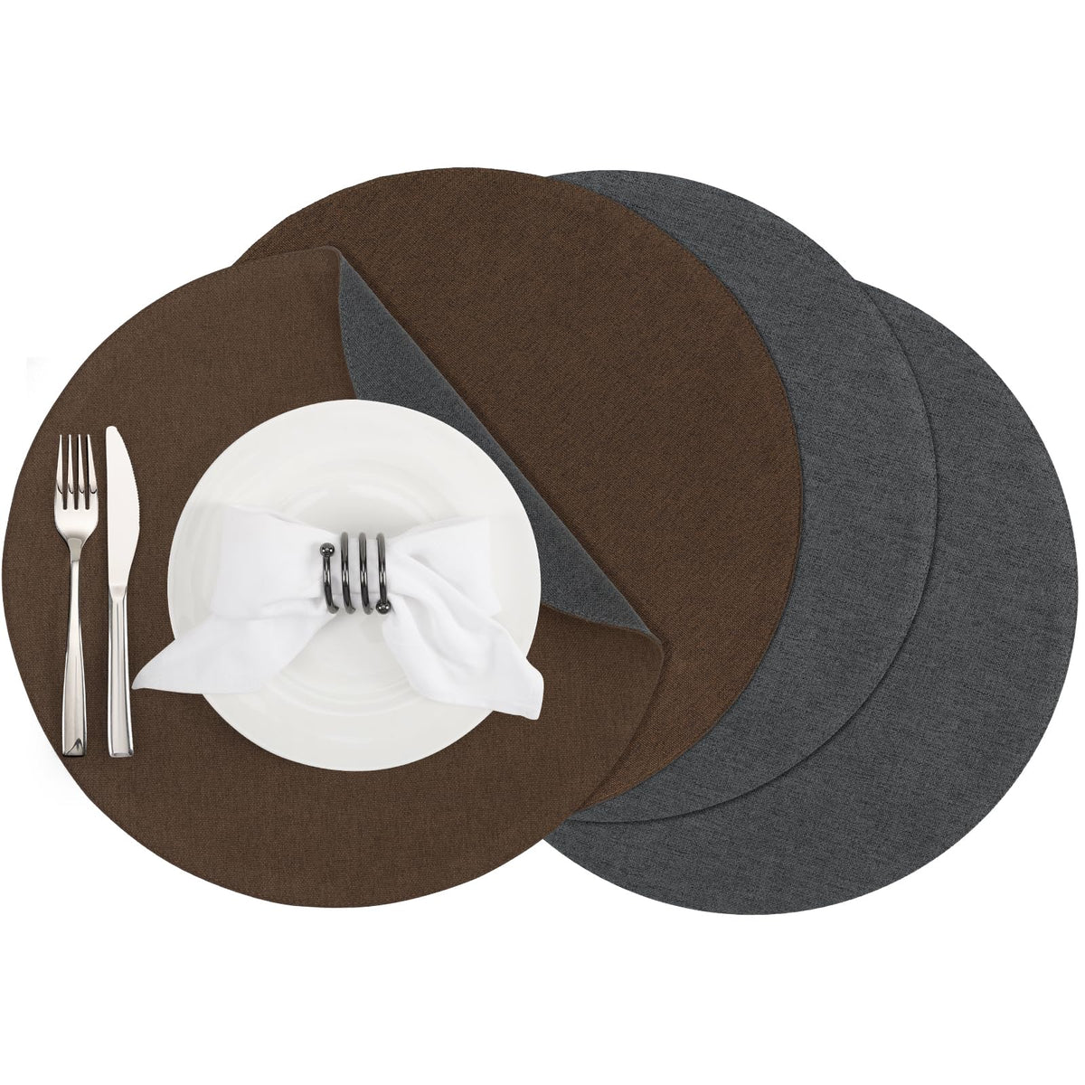 Set 4 tovagliette rotonde lavabili antiscivolo diametro 38 cm marrone e ceruleo