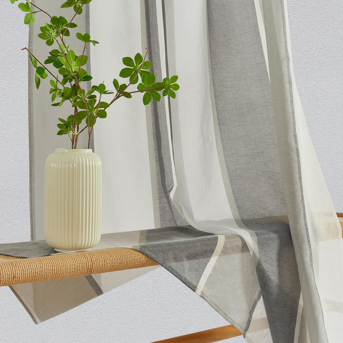 Tende moderne 140x145 cm semitrasparenti grigio scuro e bianco set da 2