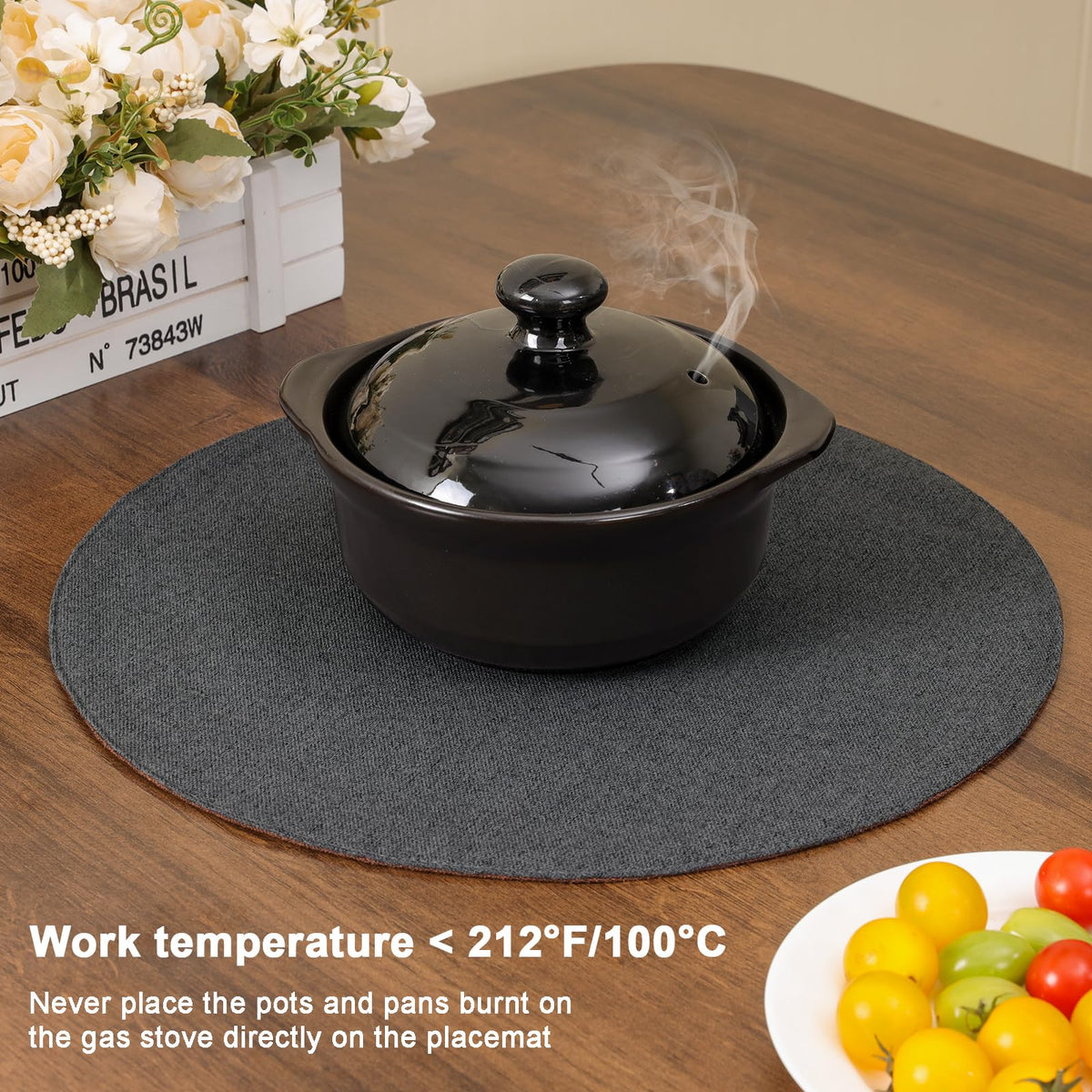 Set 4 tovagliette rotonde lavabili antiscivolo diametro 38 cm marrone e ceruleo