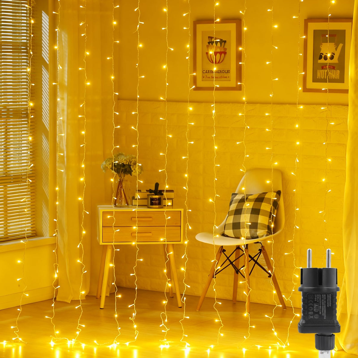 Tenda luminosa da interno 300 LED con 8 modalità e timer – Bianco caldo 1x3 m