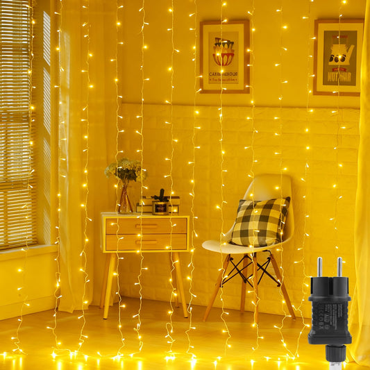 Tenda luminosa da interno 300 LED con 8 modalità e timer – Bianco caldo 1x3 m