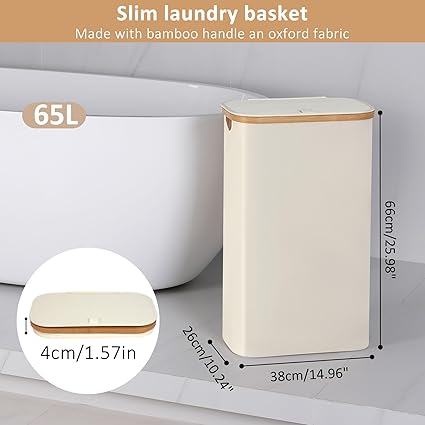 Cesto portabiancheria 60L stretto con sacco interno removibile – Beige