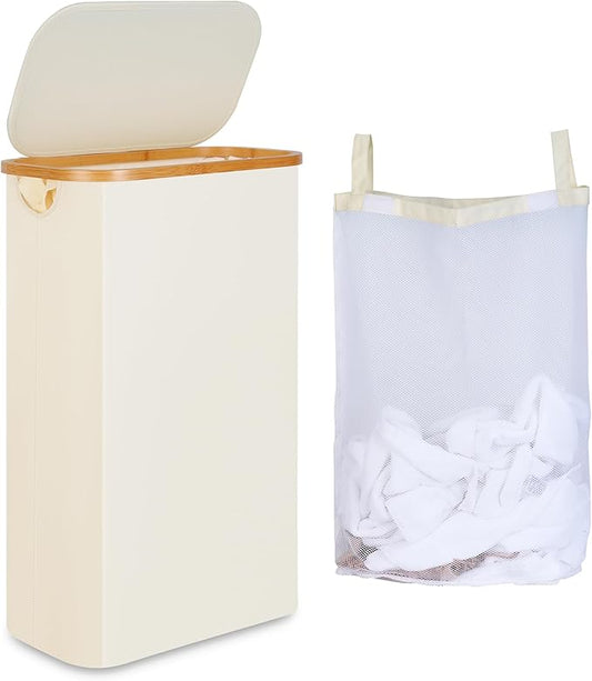 Cesto portabiancheria 60L stretto con sacco interno removibile – Beige