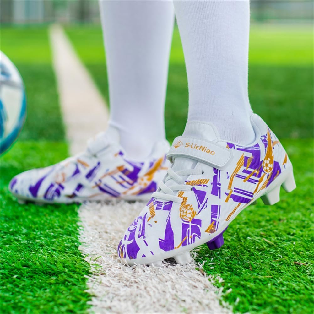 Scarpe da calcio bambini professionali – Bianco viola EU34