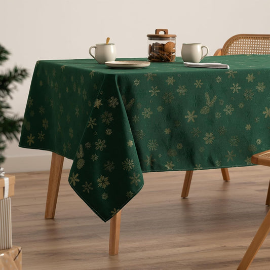 Tovaglia natalizia jacquard 140x200 cm – Verde con filo oro