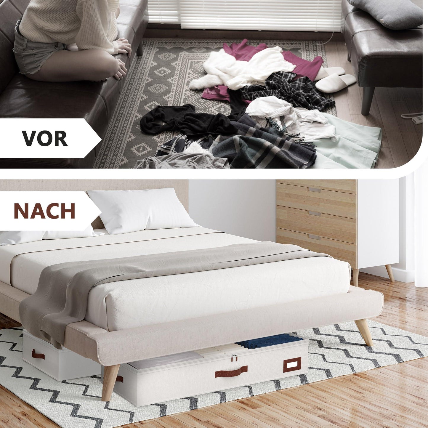 Contenitore sottoletto con coperchio, set da 2 in tessuto rigido 600D – 83,8x43,2x15,2 cm