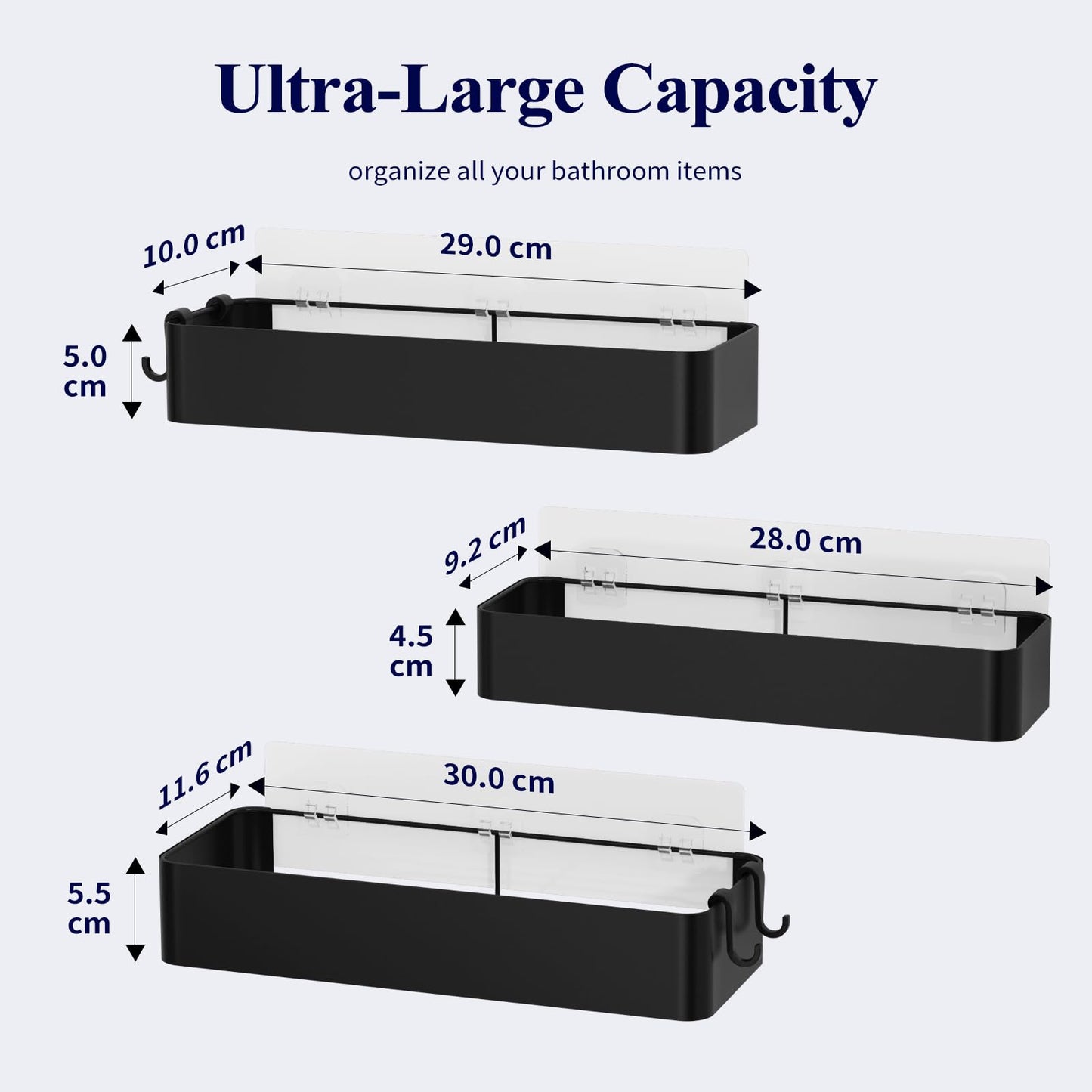 Mensola doccia, organizer bagno antiruggine, set da 3 pezzi – Nero, grande