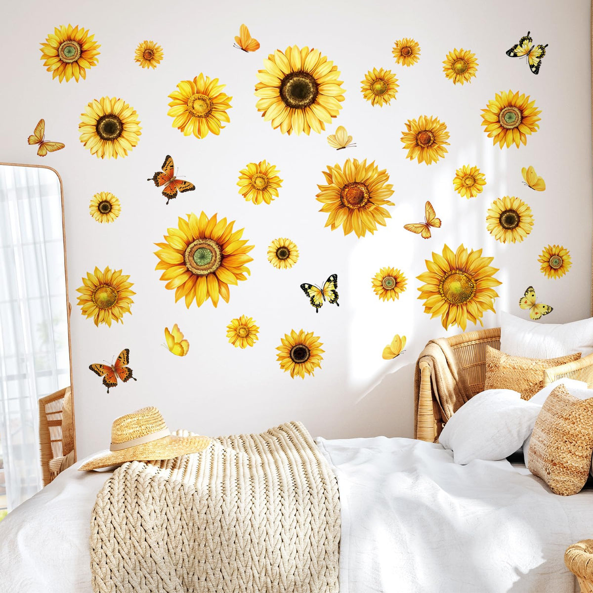 Adesivi da parete girasoli e farfalle vintage – Multicolore