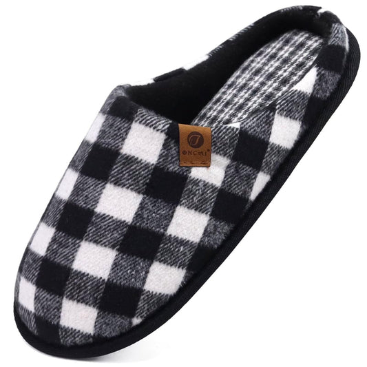 Pantofole uomo memory foam in lana con suola antiscivolo – Nero/Bianco EU44