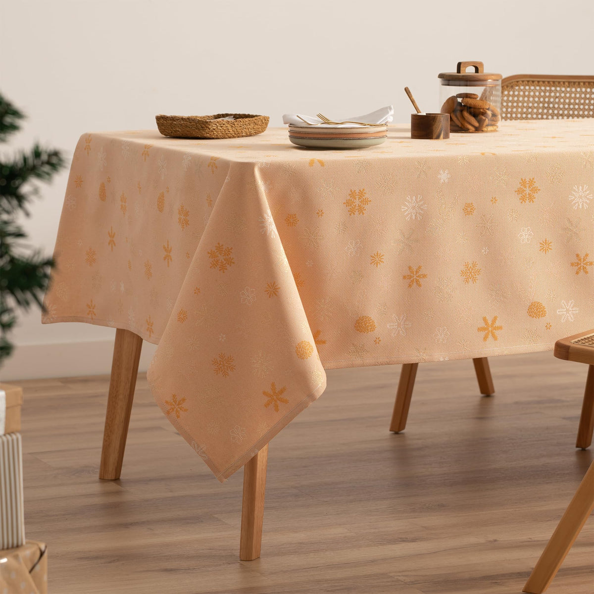 GAMUSI Tovaglia natalizia jacquard filo oro 140x300 cm – Arancio/Oro