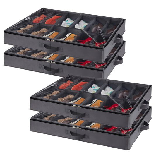 Set da 4 contenitori porta scarpe sottoletto pieghevoli, organizer per 4x12 paia