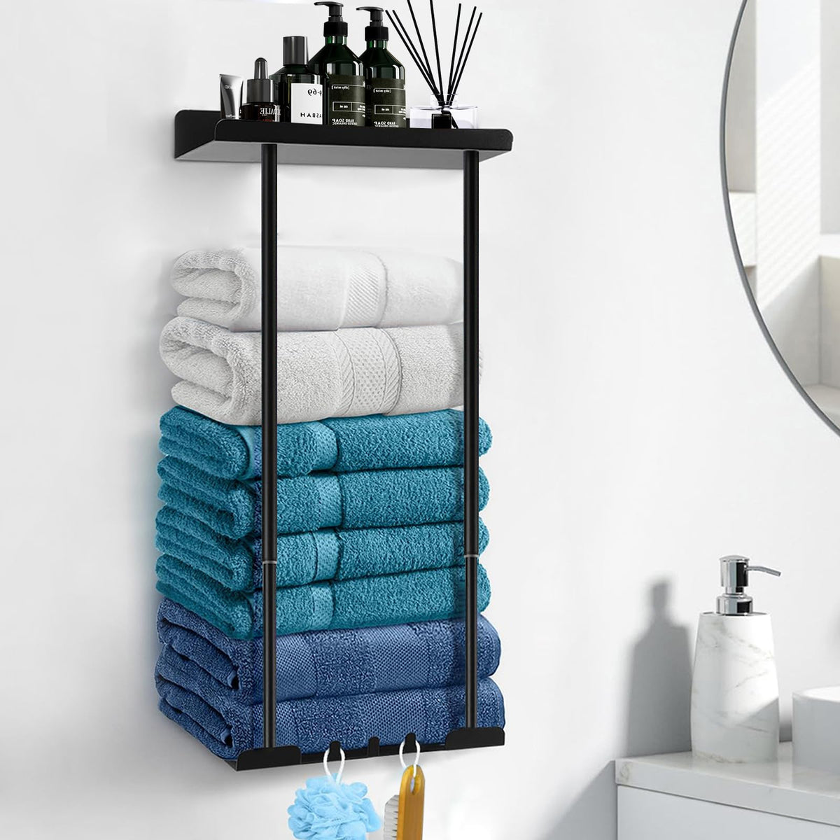 Porta asciugamani adesivo estensibile con mensola 38-75 cm – Nero