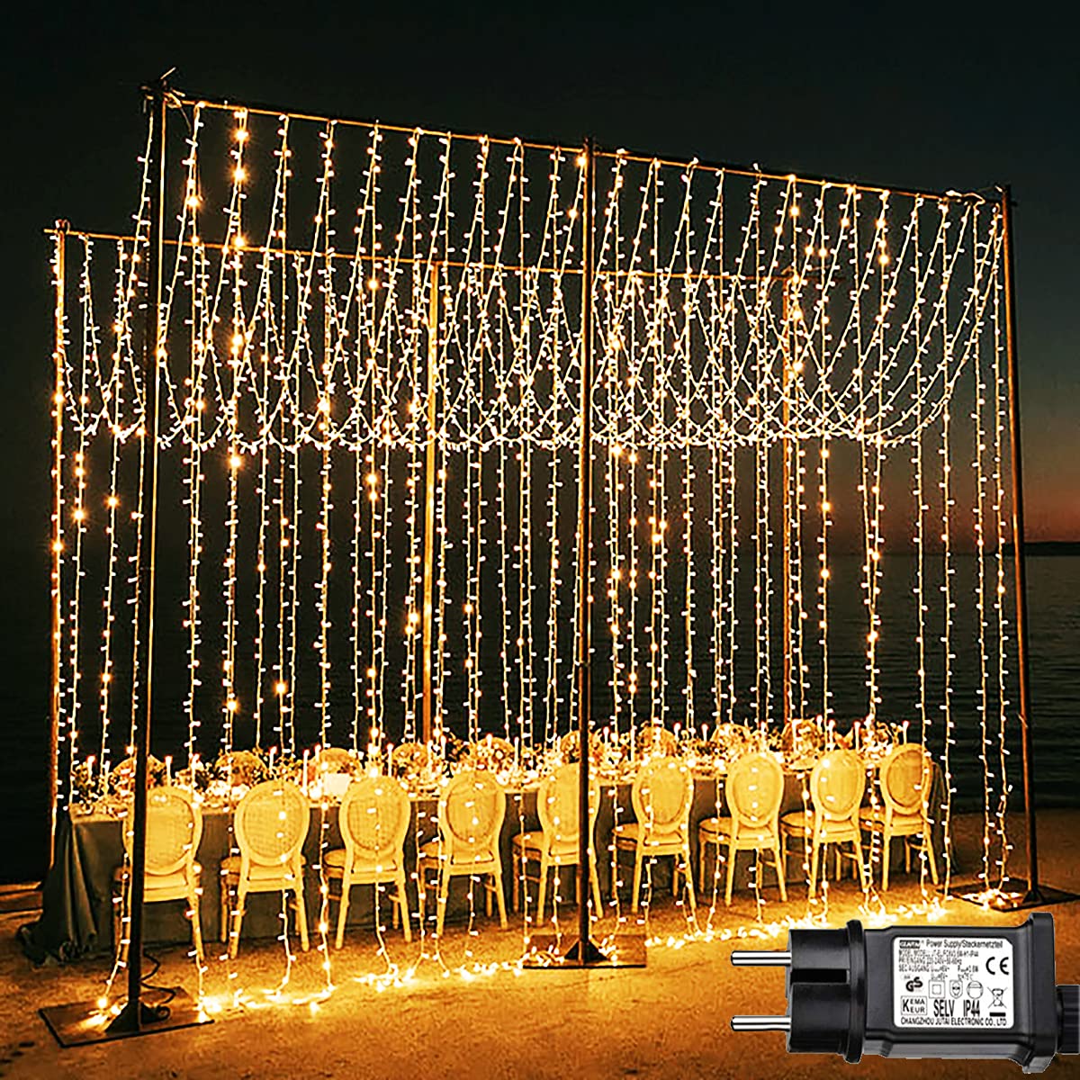 Tenda luminosa 6x3 m 600 LED con 9 modalità – Bianco caldo