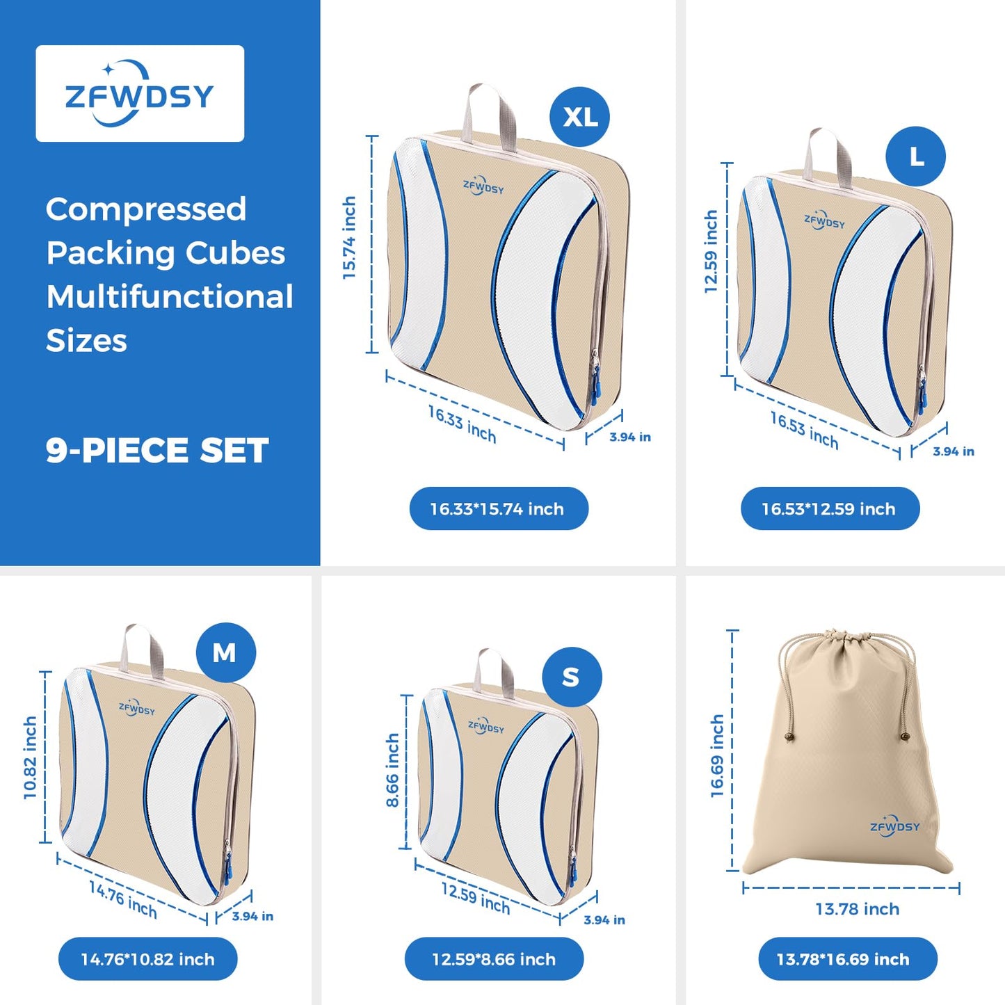 Set cubi compressione da viaggio 9 pezzi