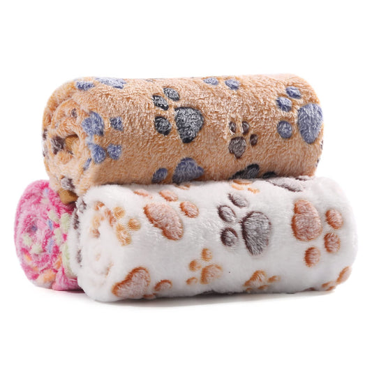 Coperta per animali, set da 3 in pile caldo con motivo zampette 76x52 cm