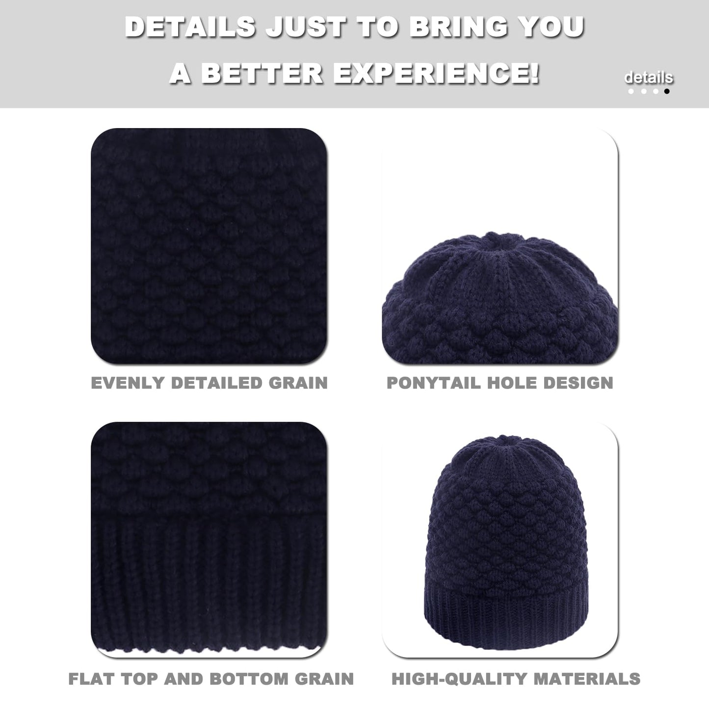 Cappello invernale per coda di cavallo – Nero/Grigio