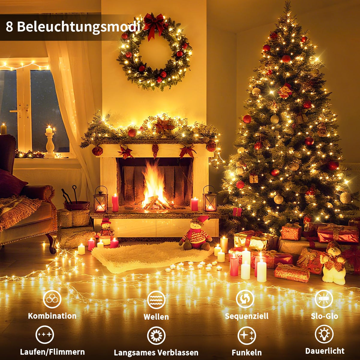 Catena luminosa esterna 18 m 600 LED impermeabile con timer e telecomando – Bianco caldo