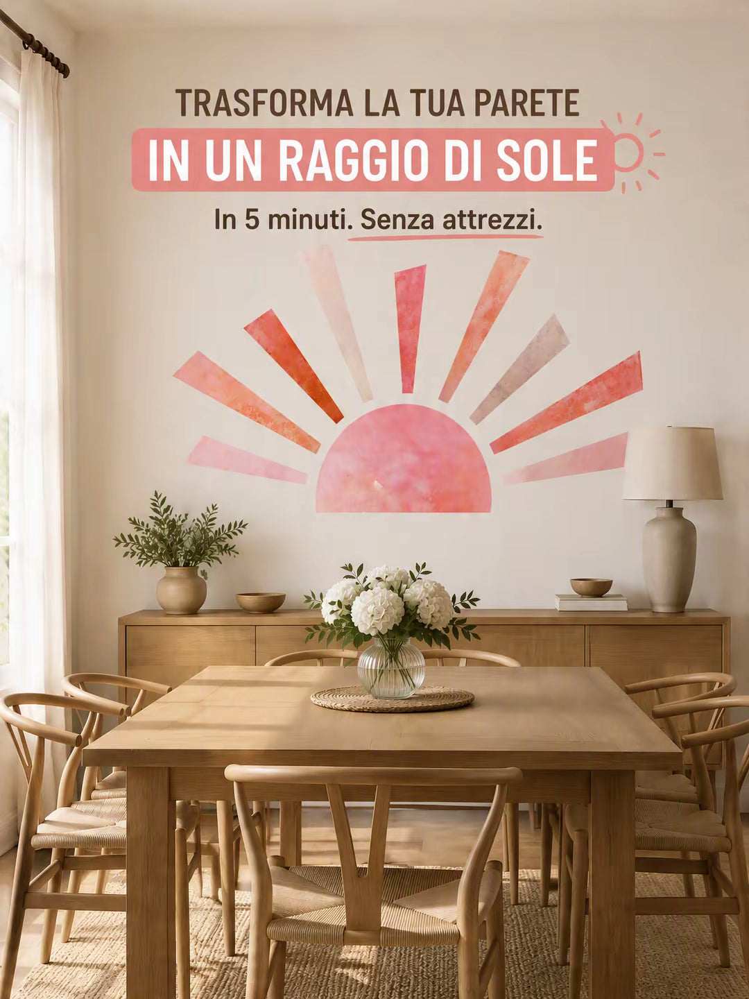 Set 4 adesivi murali sole boho dorato removibili 118x65 cm
